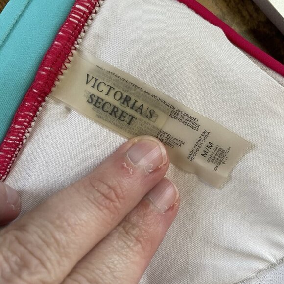 Victorias Secret Womens Bikini Swimsuit Top Sz Medium Blue Pink Boho Halter - Picture 5 of 5